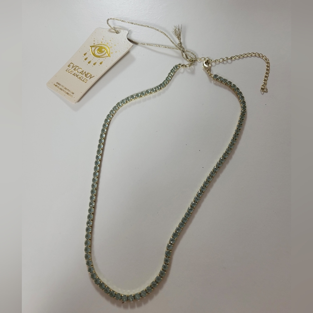 NWT Eyecandy 14K Gold Plated Brass Necklace with Aqua CZ Stones